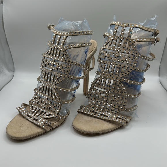 VIA SPIGA Beige Suede Rhinestone Multi-Strap Ankle Sandal - Picture 2 of 8